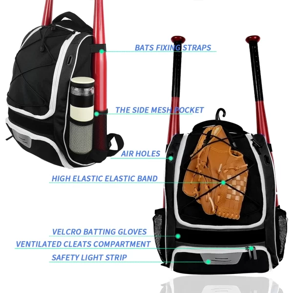 20-35L Baseball T-Ball Softball Equipment Bag Gear Large Main Compartment For Helmet Accessories Separate Shoes Compartment - Image 17