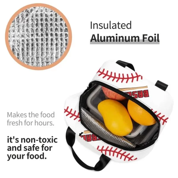 Baseball Sport Pattern Lunch Bag Leakproof Thermal Cooler Insulated Lunch Box For Women Kids Work Picnic Travel Food Tote Bags - Image 4