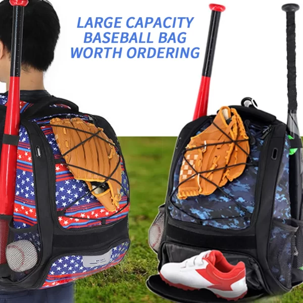 20-35L Baseball Bag T-Ball Softball Equipment Bag Gear Large Main Compartment For Helmet Accessories Separate Shoes Compartment - Image 4