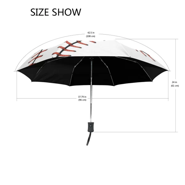 Red Stitching Baseball Three Folding Automatic Umbrella Parasol Portable Men Women Rain Umbrella With Black Coating Parapluie - Image 3