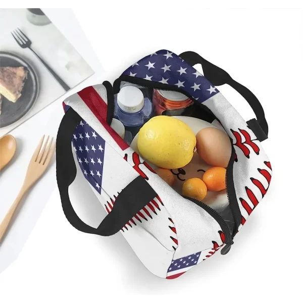Baseball Flag Lunch Bags for Women Kids Insulated Lunch Box Reusable Small Cooler Tote Bag for School Picnic Work White and Red - Image 5