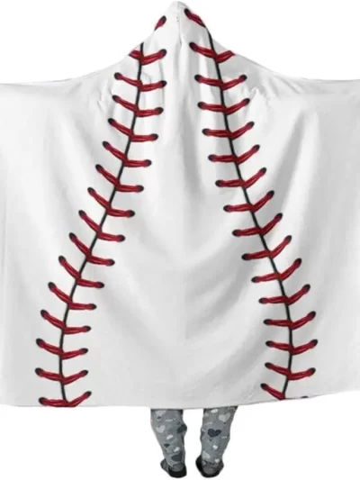 Baseball Design Oversized Hooded Blanket Thick Sherpa Shawl Wrap Warm Cloak Cape