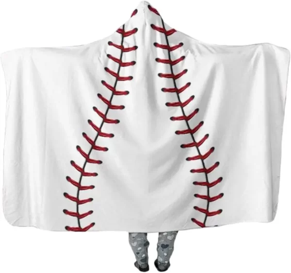 Baseball Design Oversized Hooded Blanket Thick Sherpa Shawl Wrap Warm Cloak Cape