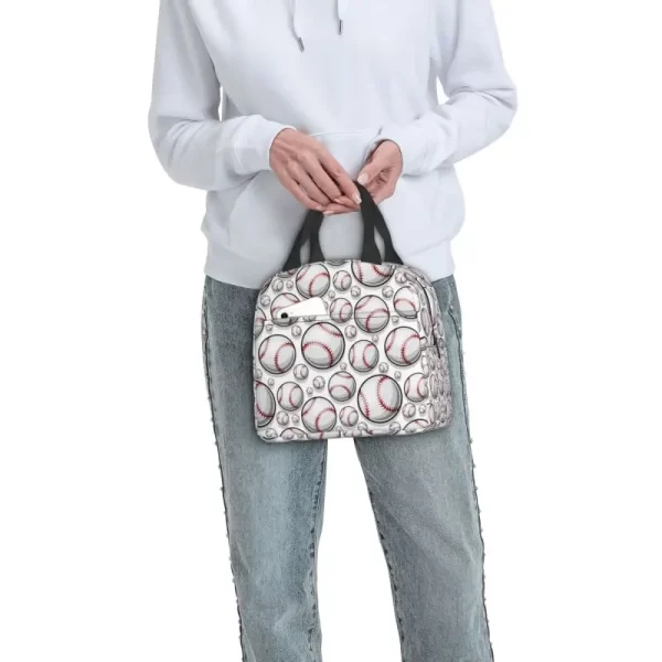 Baseball Softball Ball Pattern Lunch Box for Women Leakproof Thermal Cooler Food Insulated Lunch Bag Reusable Picnic Tote Bags - Image 6