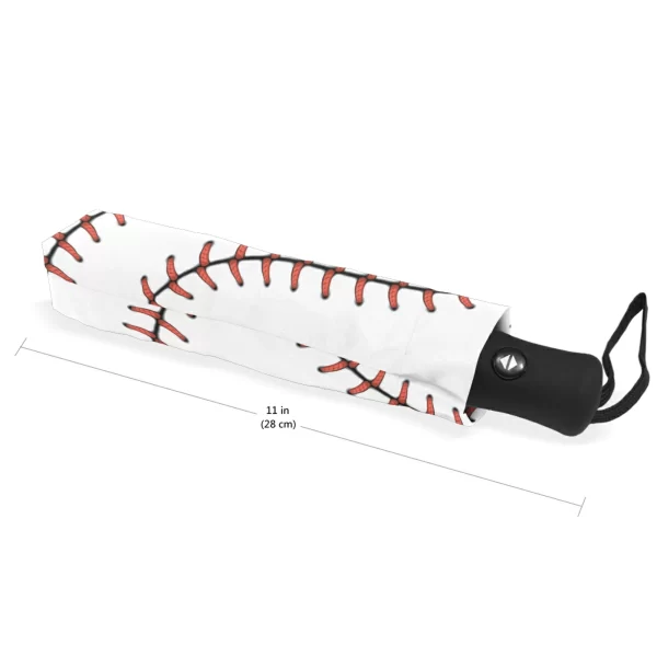Red Stitching Baseball Three Folding Automatic Umbrella Parasol Portable Men Women Rain Umbrella With Black Coating Parapluie - Image 4