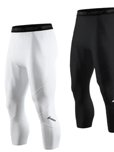 Soft 3/4 Compression Tights for Men Sportswear Quick Dry Training Leggings Gym Fitness Athletic Pants Sport Bottoms Running