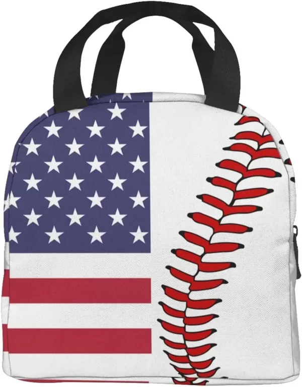 Baseball Flag Lunch Bags for Women Kids Insulated Lunch Box Reusable Small Cooler Tote Bag for School Picnic Work White and Red - Image 7