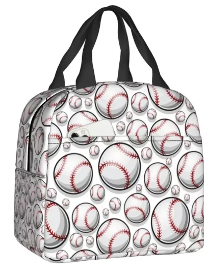 Baseball Softball Ball Pattern Lunch Box for Women Leakproof Thermal Cooler Food Insulated Lunch Bag Reusable Picnic Tote Bags