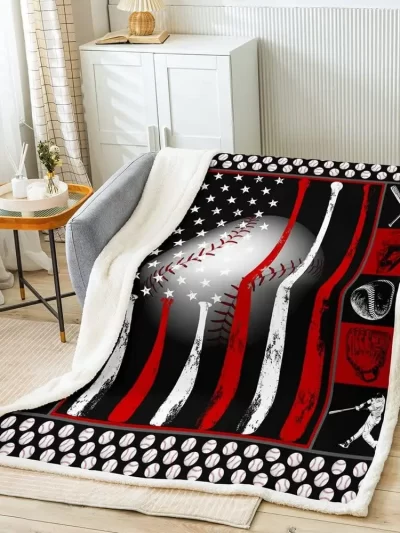 Baseball Printed Throw Blanket American Flag Fleece Blanket Sports Games Bed Blanket for Couch or Bed Baseball Bat