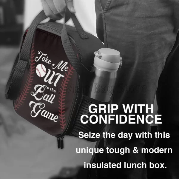 Baseball Design Reusable Lunch Bag Insulated Lunch Box with Adjustable Shoulder Strap Leakproof Bento Tote Bags for Work Picnic - Image 6