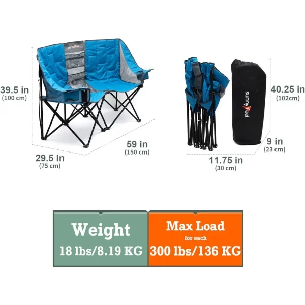 SUNNYFEEL Heated Double Camping Chair, Portable/Foldable Lawn Chair for Beach/Outdoor/Travel/Picnic, Fold Up Camp Chairs - Image 6