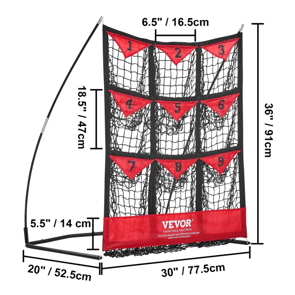 VEVOR 9 Hole Baseball Net Softball Baseball Training Equipment for Hitting Pitching Practice with Carry Bag for Youth and Adult - Image 7