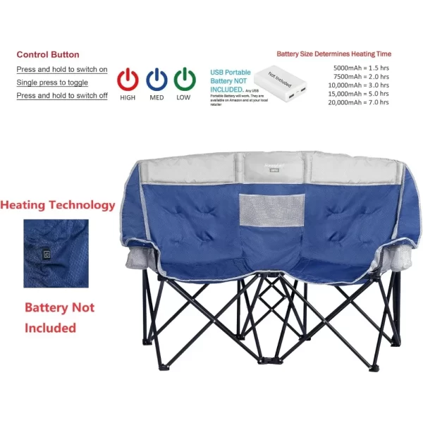 SUNNYFEEL Heated Double Camping Chair, Portable/Foldable Lawn Chair for Beach/Outdoor/Travel/Picnic, Fold Up Camp Chairs - Image 4