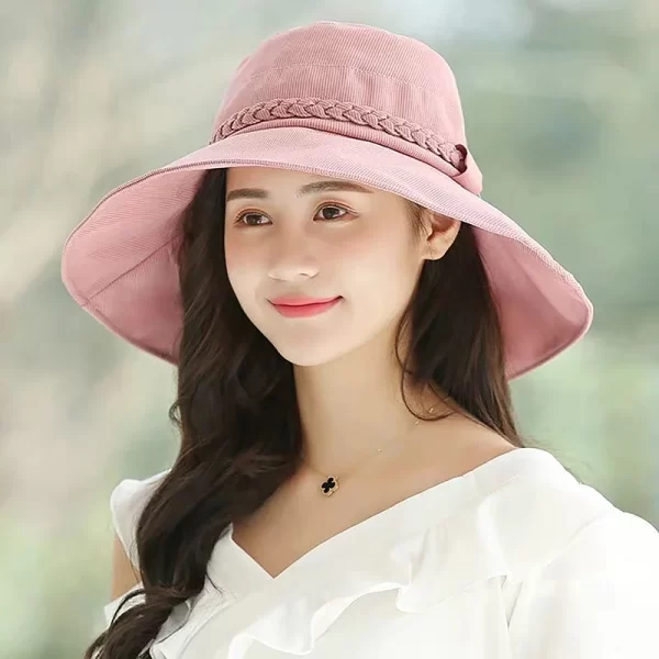 Women's Four Seasons Sunshade Umbrella Outdoor Big Brim Bowknot Bucket Basin Hat Fisherman Hat Panama Hat Fashion Cap - Image 8