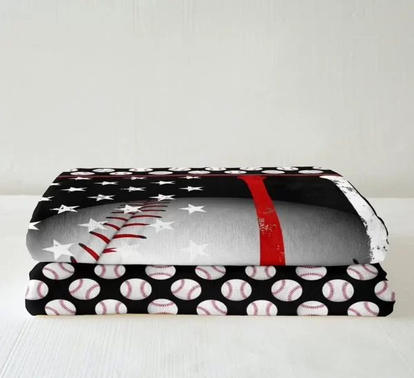 Baseball Printed Throw Blanket American Flag Fleece Blanket Sports Games Bed Blanket for Couch or Bed Baseball Bat - Image 4