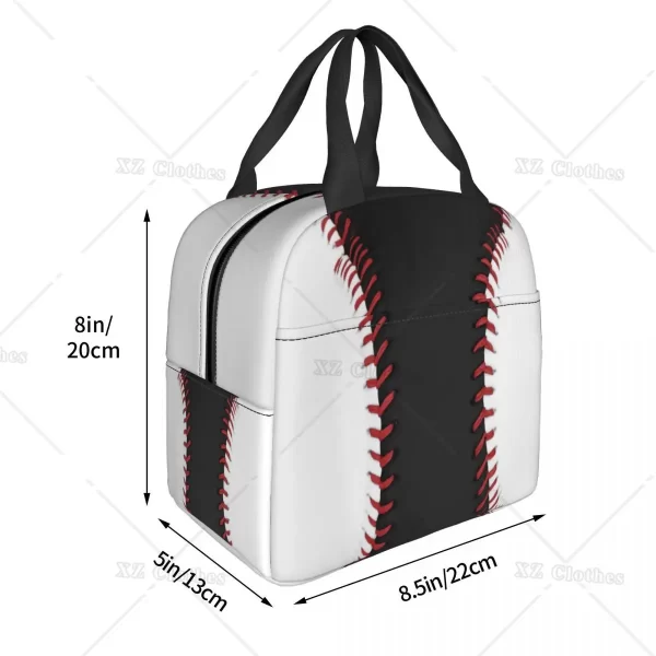 Baseball Lace Insulated Lunch Tote Bag Portable Thermal Cooler Lunch Box with Pocket for Men Boys Outdoor Travel Food Picnic - Image 4