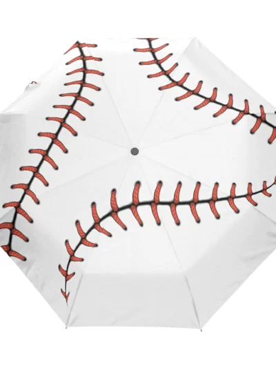 Red Stitching Baseball Three Folding Automatic Umbrella Parasol Portable Men Women Rain Umbrella With Black Coating Parapluie