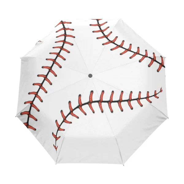 Red Stitching Baseball Three Folding Automatic Umbrella Parasol Portable Men Women Rain Umbrella With Black Coating Parapluie