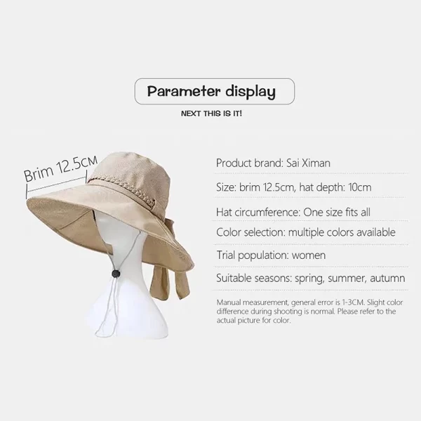 Women's Four Seasons Sunshade Umbrella Outdoor Big Brim Bowknot Bucket Basin Hat Fisherman Hat Panama Hat Fashion Cap - Image 6