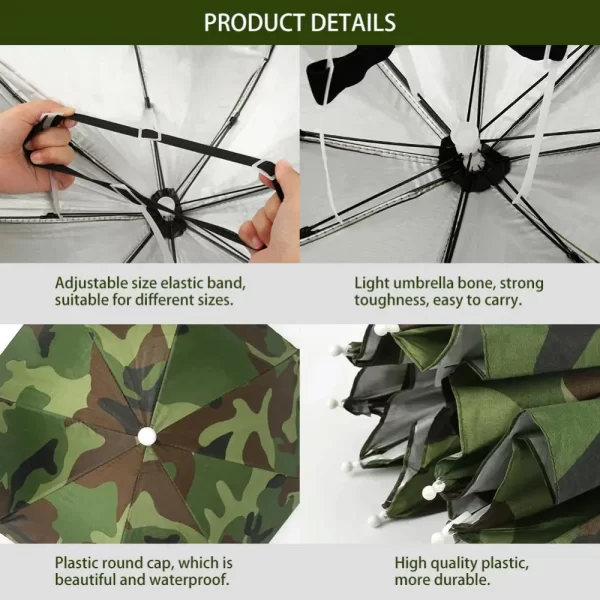1/2/4PCS Portable Rain Umbrella Hat Army Green Foldable Outdoor Pesca Sun Shade Waterproof Camping Fishing Headwear Beach - Image 12