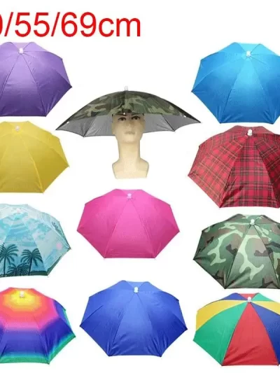 Portable Rain Umbrella Hat Foldable Outdoor Fishing Sunshade Waterproof Camping Headwear Beach Head Hats Fishing Hat 50/55/69CM