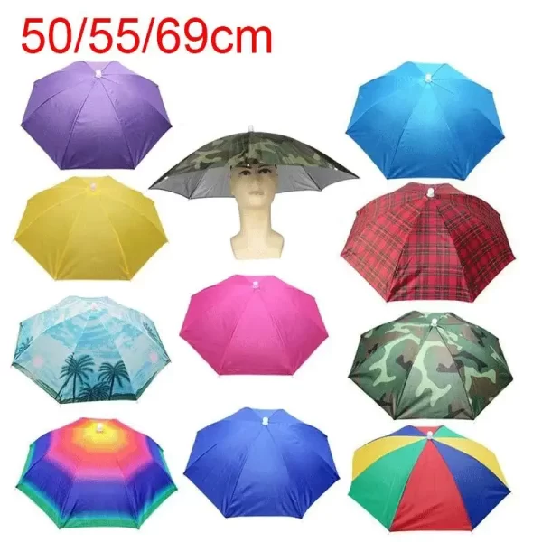 Portable Rain Umbrella Hat Foldable Outdoor Fishing Sunshade Waterproof Camping Headwear Beach Head Hats Fishing Hat 50/55/69CM