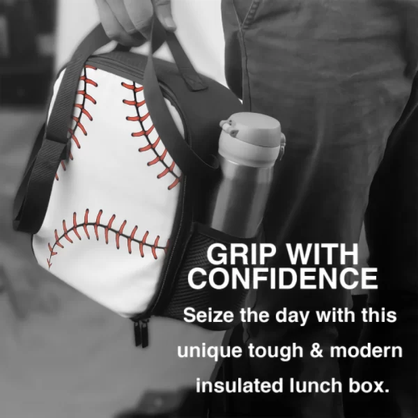 Baseball Lace Insulated Lunch Box for Kids Leakproof Portable Lunch Bags with Adjustable Shoulder Strap Reusable Cooler Tote Bag - Image 6