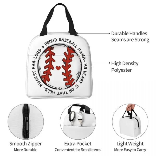 Proud BaseBall Mama Insulated Lunch Bags Cooler Bag Lunch Container High Capacity Tote Lunch Box Food Handbags Beach Picnic - Image 3