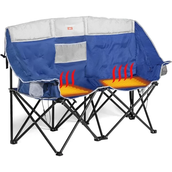 SUNNYFEEL Heated Double Camping Chair, Portable/Foldable Lawn Chair for Beach/Outdoor/Travel/Picnic, Fold Up Camp Chairs