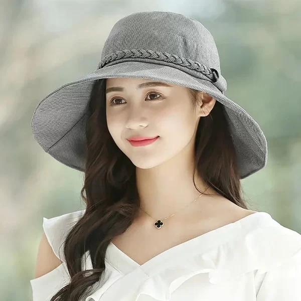 Women's Four Seasons Sunshade Umbrella Outdoor Big Brim Bowknot Bucket Basin Hat Fisherman Hat Panama Hat Fashion Cap - Image 9
