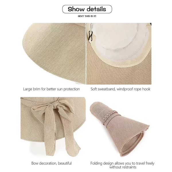 Women's Four Seasons Sunshade Umbrella Outdoor Big Brim Bowknot Bucket Basin Hat Fisherman Hat Panama Hat Fashion Cap - Image 13