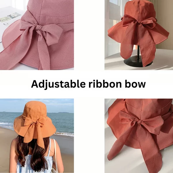 Women's Four Seasons Sunshade Umbrella Outdoor Big Brim Bowknot Bucket Basin Hat Fisherman Hat Panama Hat Fashion Cap - Image 12