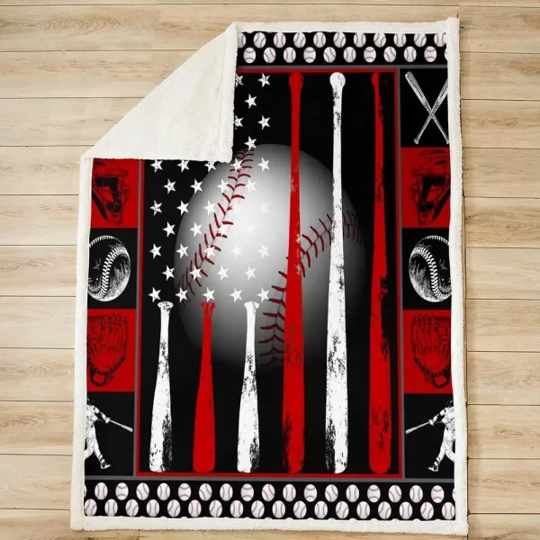 Baseball Printed Throw Blanket American Flag Fleece Blanket Sports Games Bed Blanket for Couch or Bed Baseball Bat - Image 2