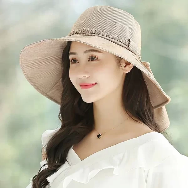Women's Four Seasons Sunshade Umbrella Outdoor Big Brim Bowknot Bucket Basin Hat Fisherman Hat Panama Hat Fashion Cap - Image 7
