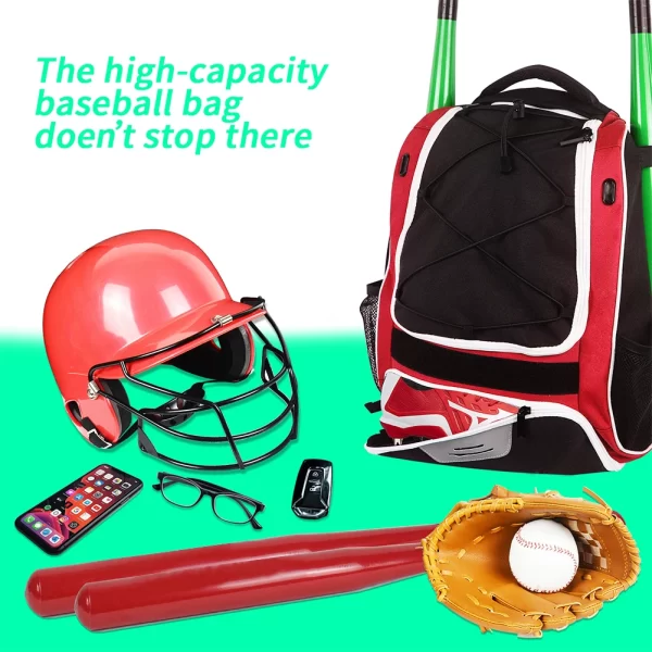 20-35L Baseball Bag T-Ball Softball Equipment Bag Gear Large Main Compartment For Helmet Accessories Separate Shoes Compartment - Image 6