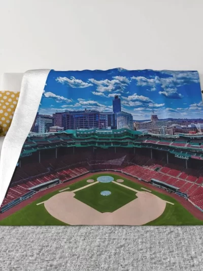 Fenway, Boston baseball stadium, ball field, outfield view, Boston Skyline, beantown Throw Blanket