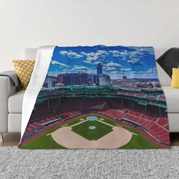 Fenway, Boston baseball stadium, ball field, outfield view, Boston Skyline, beantown Throw Blanket