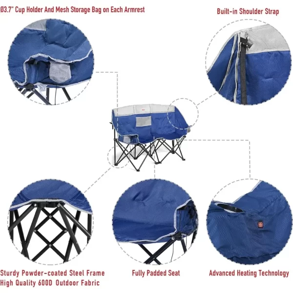 SUNNYFEEL Heated Double Camping Chair, Portable/Foldable Lawn Chair for Beach/Outdoor/Travel/Picnic, Fold Up Camp Chairs - Image 5