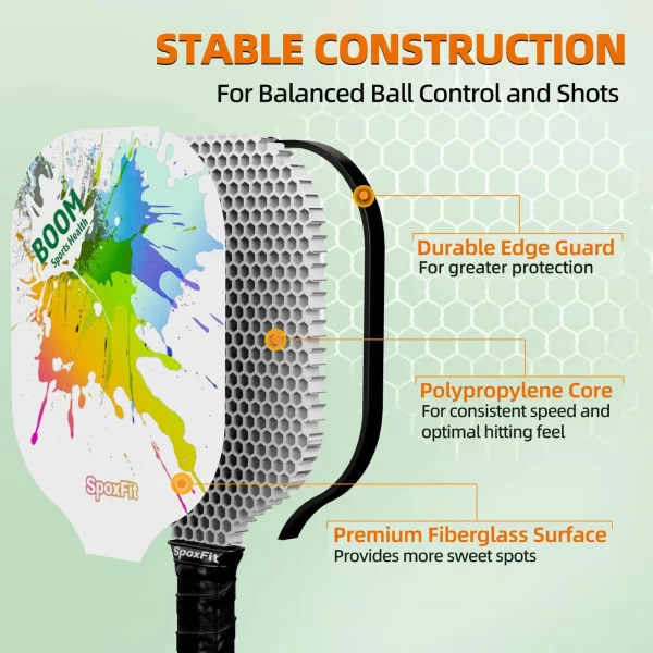 Pickleball Paddle Set of 2 – USAPA Approved, Lightweight Fiberglass Rackets with Cushion Grip, 4 Pickleballs, Carry Bag & Grip - Image 3