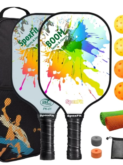 Pickleball Paddle Set of 2 – USAPA Approved, Lightweight Fiberglass Rackets with Cushion Grip, 4 Pickleballs, Carry Bag & Grip
