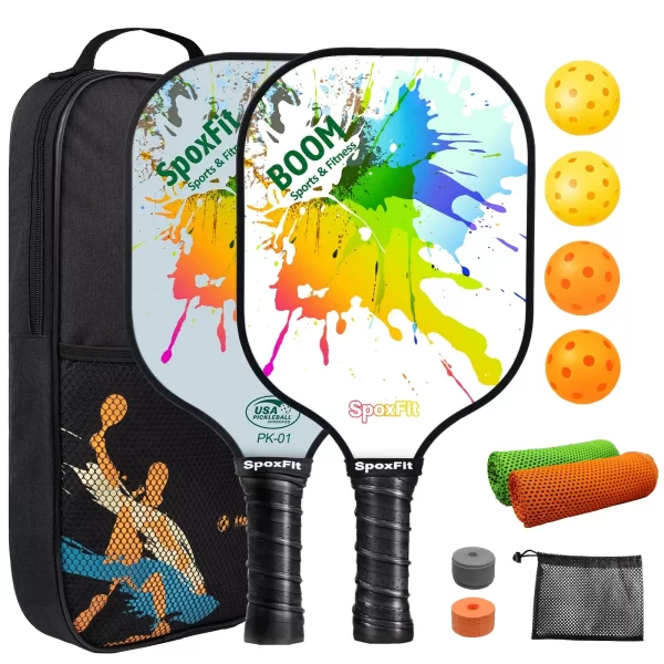 Pickleball Paddle Set of 2 – USAPA Approved, Lightweight Fiberglass Rackets with Cushion Grip, 4 Pickleballs, Carry Bag & Grip