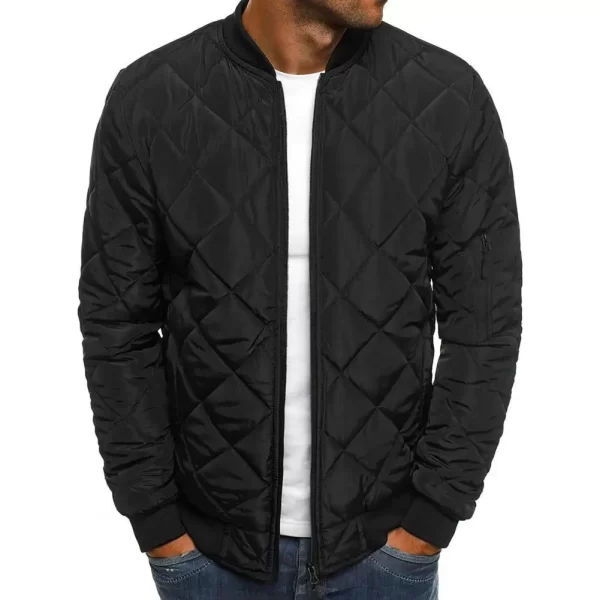 Men's Winter Long-sleeved Stand-up Collar Fashion Solid Color Casual Cotton Clothing Warm Zipper Pocket Classic Baseball Uniform - Image 3