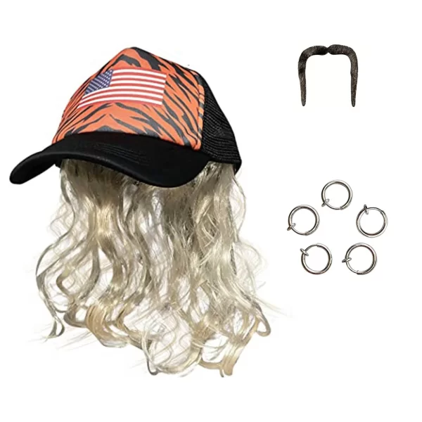 Exotic Cosplay Baseball Caps Unisex Men Fake Blonde Wig Hat Clip Earrings and Mustache Set Adults Party Cap gorras hombre - Image 4