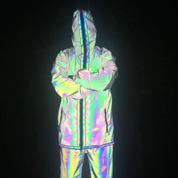 Reflective Trench Coat Men Brand Hip Hop Dance Fluorescent Mens Jackets and Coats Harajuku Windbreaker Cloak Jaqueta Masculino - Image 2