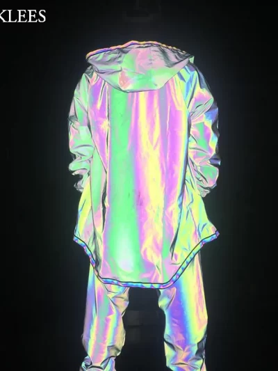 Reflective Trench Coat Men Brand Hip Hop Dance Fluorescent Mens Jackets and Coats Harajuku Windbreaker Cloak Jaqueta Masculino