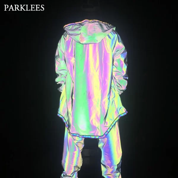 Reflective Trench Coat Men Brand Hip Hop Dance Fluorescent Mens Jackets and Coats Harajuku Windbreaker Cloak Jaqueta Masculino