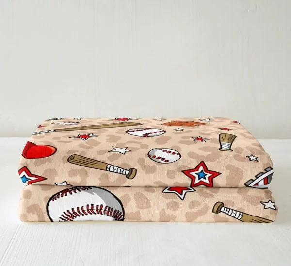 Kids Baseball Throw Blanket Cartoon Baseball Bat and Hat Bed Blanket for Boys Teens Girls Room Decor Brown Leopard - Image 4