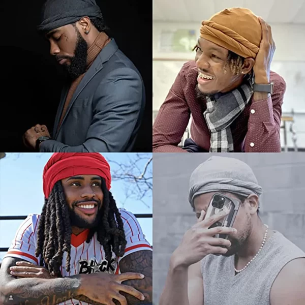Pullover Turban For Men Vintage Head Wraps For Men Stretch Modal And Satin Turban Scarf Tie For Hair - Image 2