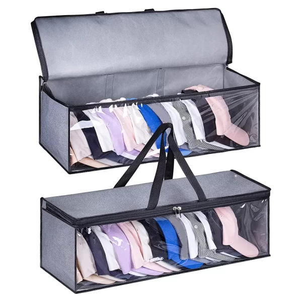 Hats Organizer with Carry Handles Transparent Hat Storage Wide Hat Storage Bag for Baseball Caps Holder Home Travel Adults Women - Image 2