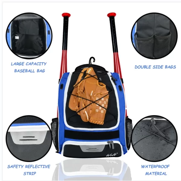 New Baseball Softball Bag Backpack with Shoes Compartment Youth Adult with Fence Hook Hold 2 Tee Ball Bats Batting Glove Gear - Image 4